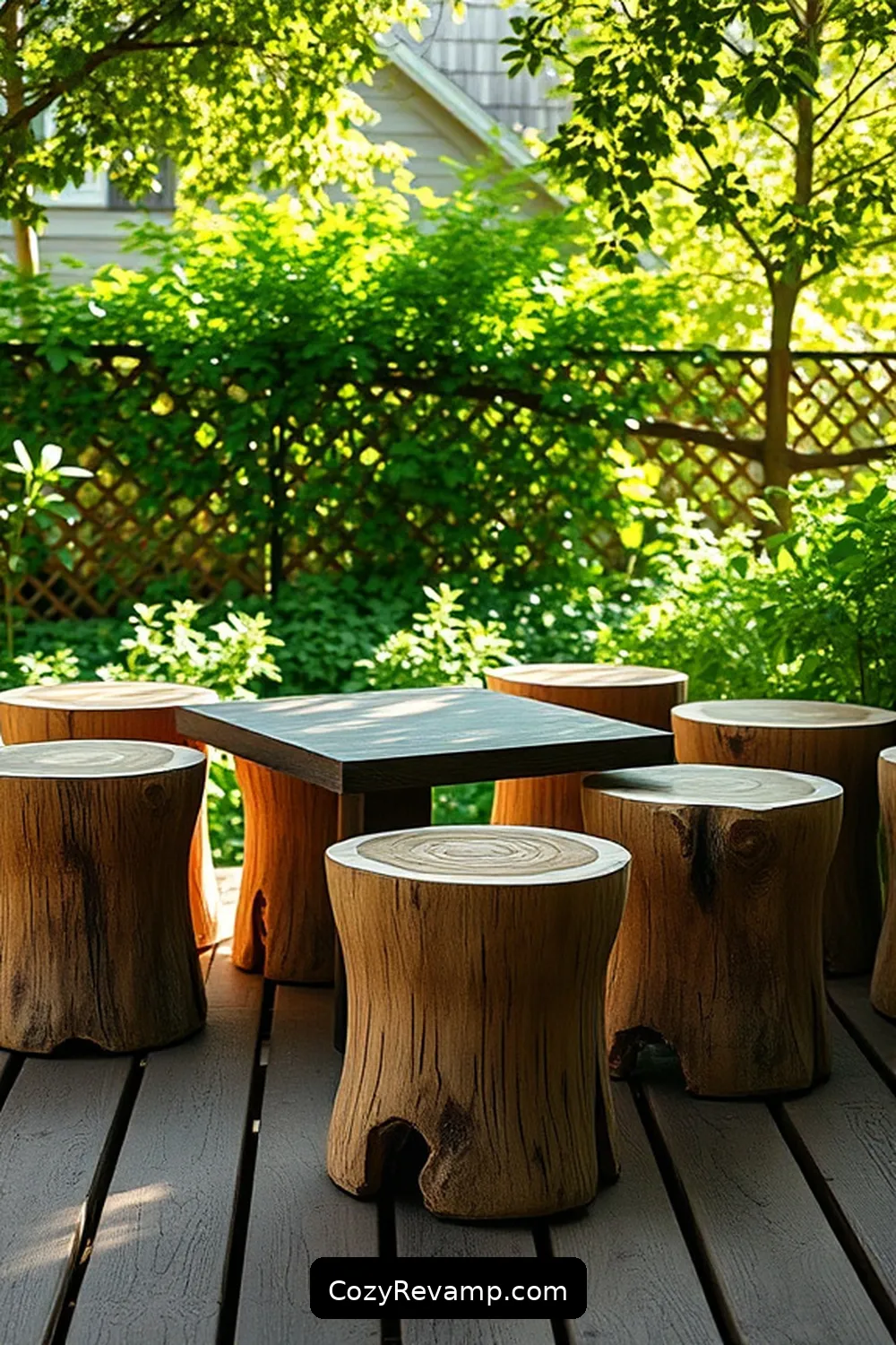 18 Inspiring Minimalist Outdoor Patio Ideas With Reclaimed Materials 7 Rustic Log Stools for 18 Inspiring Minimalist Outdoor Patio Ideas With Reclaimed Materials