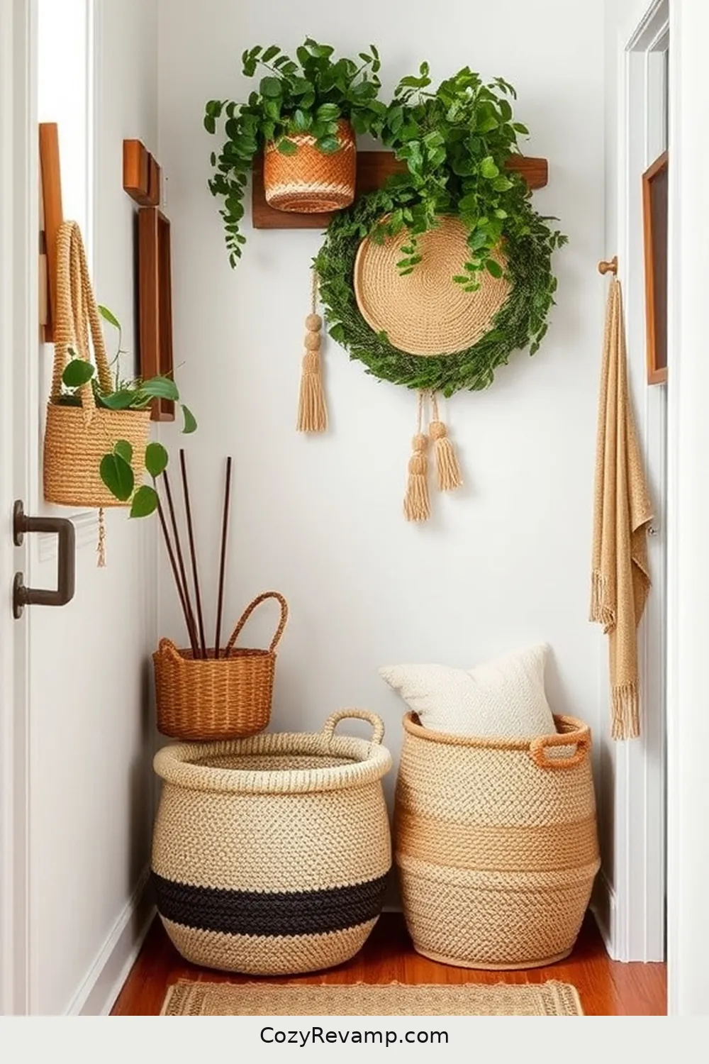 18 Stunning Bohemian Hallway Ideas Featuring Natural Fibers 12 11. Seagrass Storage Solutions for Clutter-Free Spaces for 18 Stunning Bohemian Hallway Ideas Featuring Natural Fibers