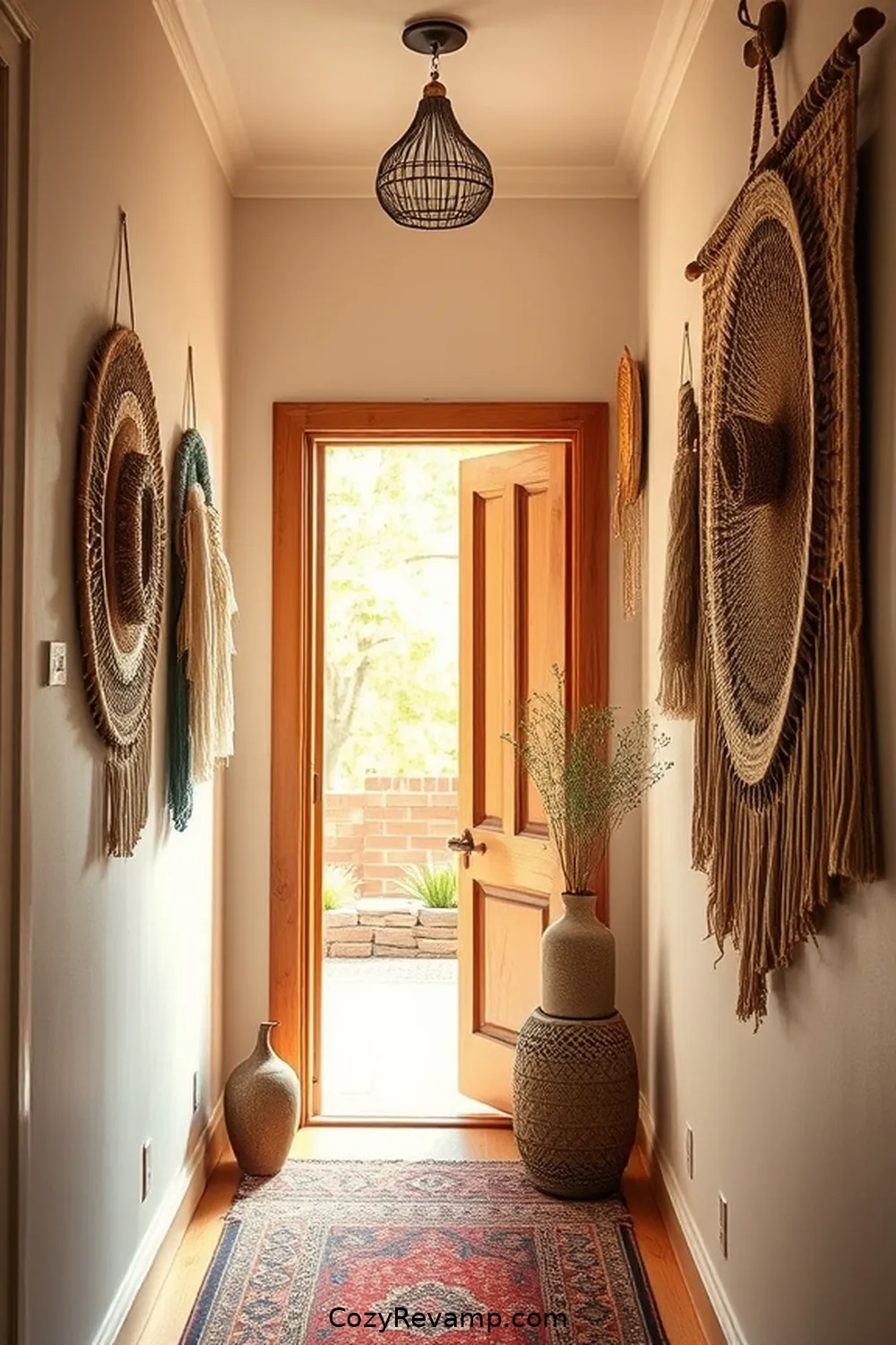 18 Stunning Bohemian Hallway Ideas Featuring Natural Fibers 16 15. Artisan-Crafted Fiber Wall Decor for 18 Stunning Bohemian Hallway Ideas Featuring Natural Fibers