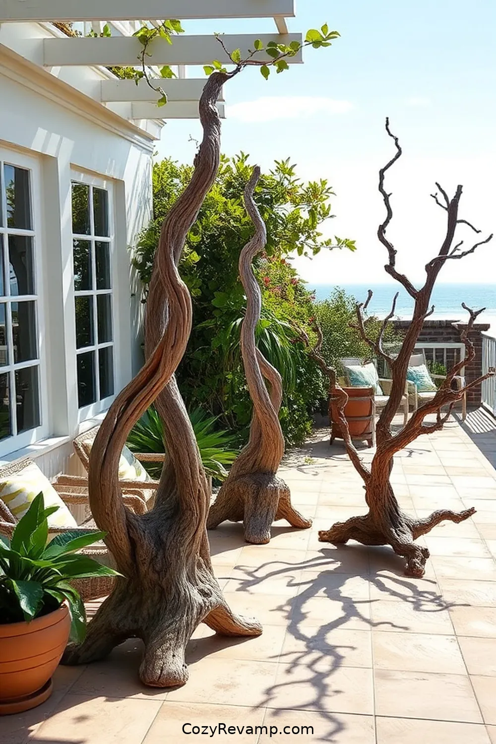18 Stunning Ideas for a Coastal Outdoor Patio With Reclaimed Materials 13 Driftwood Sculptures: Statement Pieces for 18 Stunning Ideas for a Coastal Outdoor Patio With Reclaimed Materials