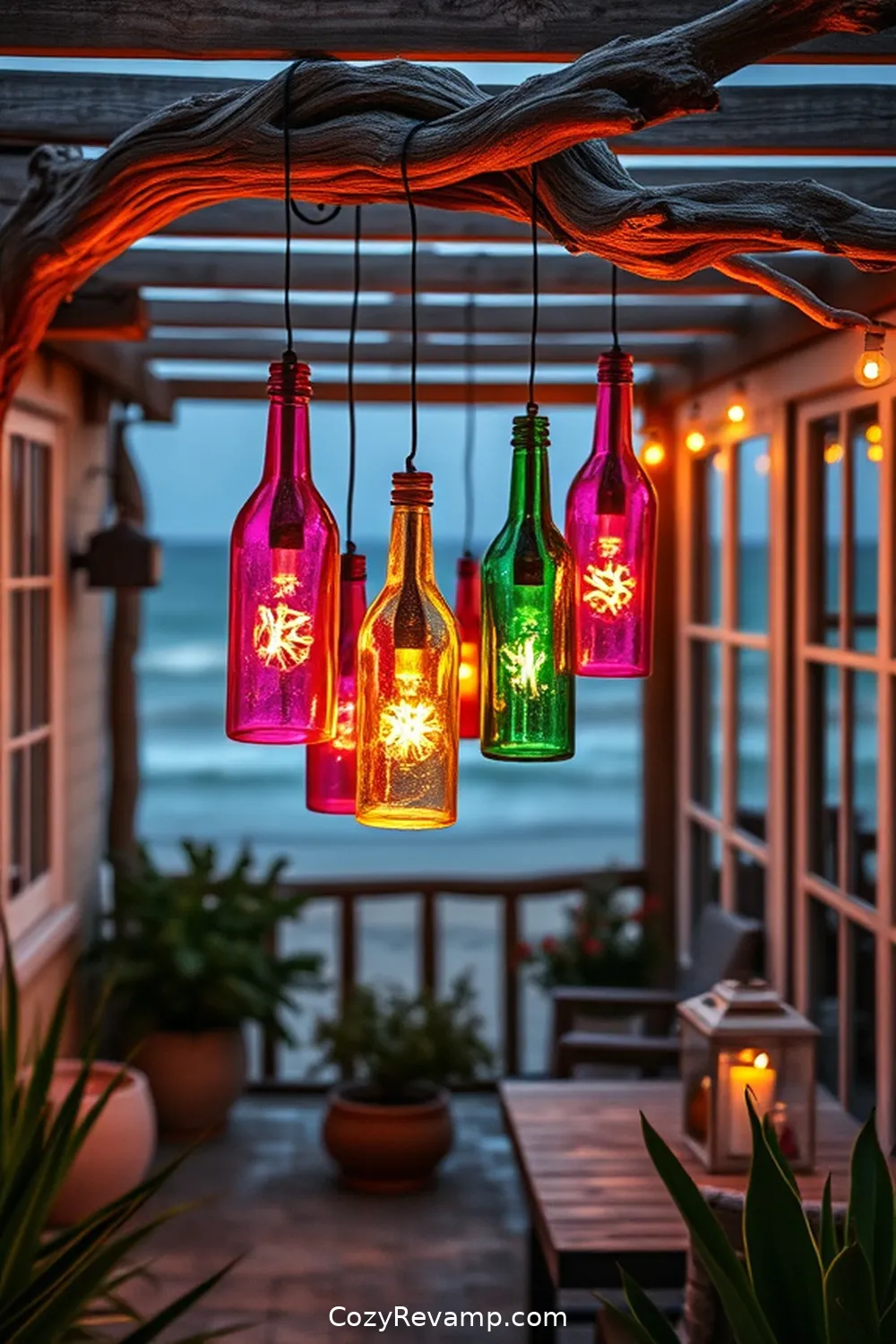 18 Stunning Ideas for a Coastal Outdoor Patio With Reclaimed Materials 7 Repurposed Glass Bottles: Unique Lighting for 18 Stunning Ideas for a Coastal Outdoor Patio With Reclaimed Materials