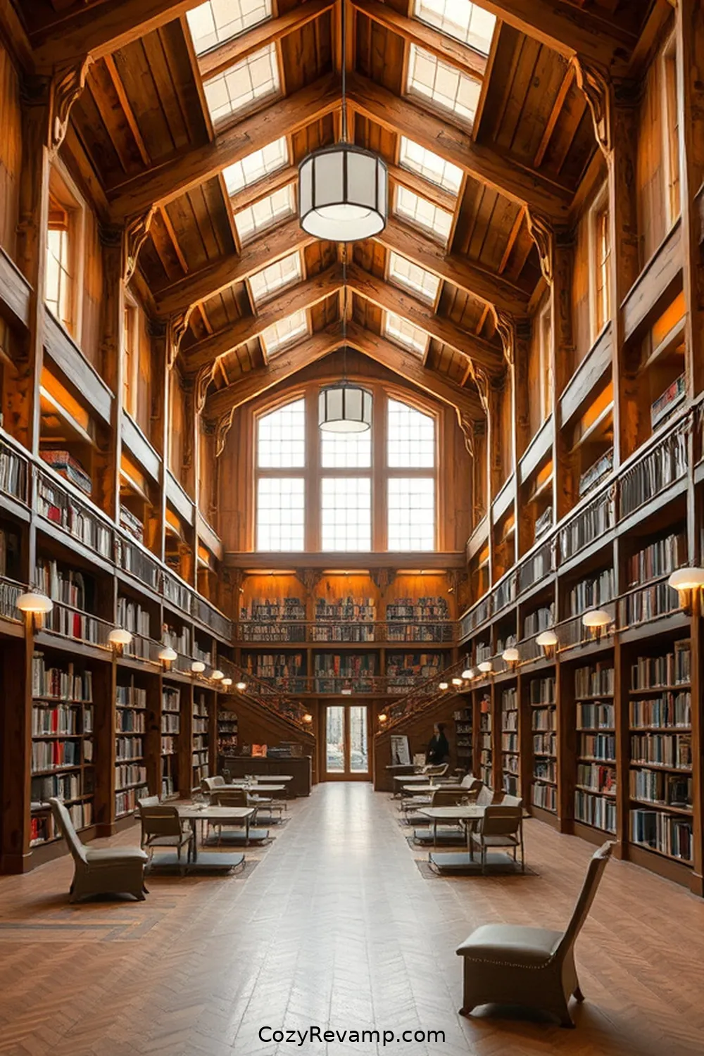 The Warm Wood Library in Oslo for 18 Stunning Minimalist Libraries With Reclaimed Materials