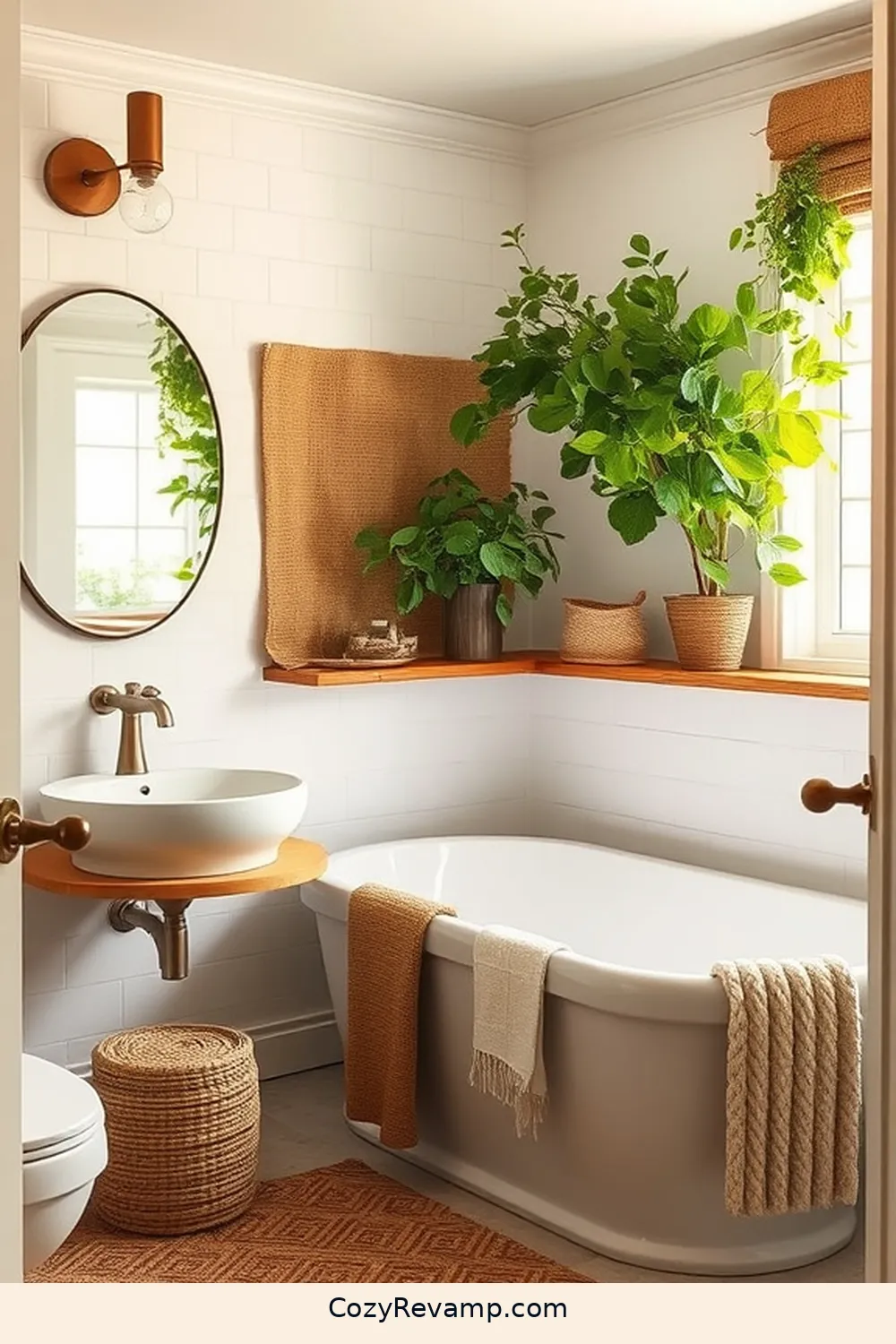 Burlap Details in Decor for 18 Stunning Modern Farmhouse Bathroom Ideas With Natural Fibers