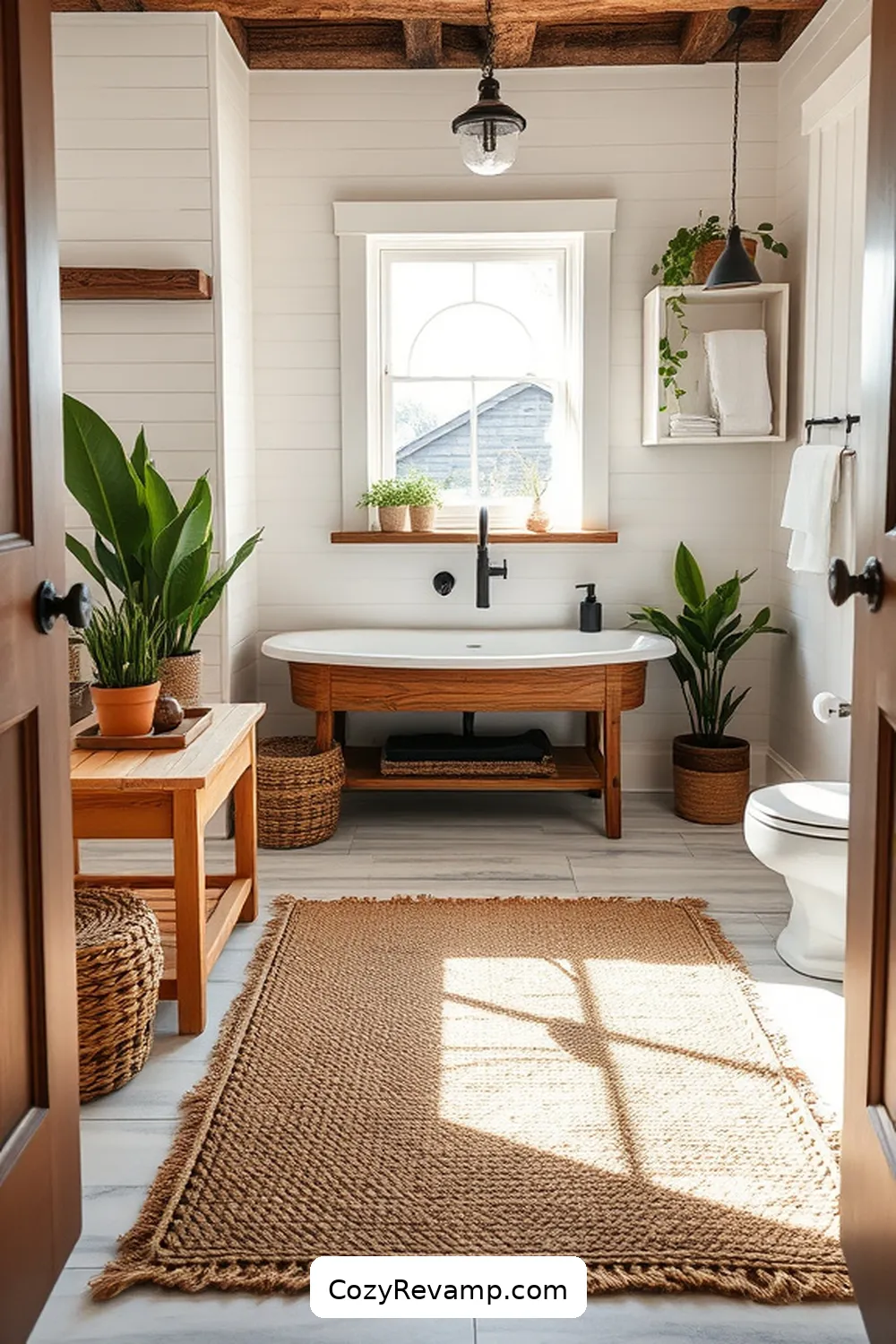 Jute Area Rugs for 18 Stunning Modern Farmhouse Bathroom Ideas With Natural Fibers