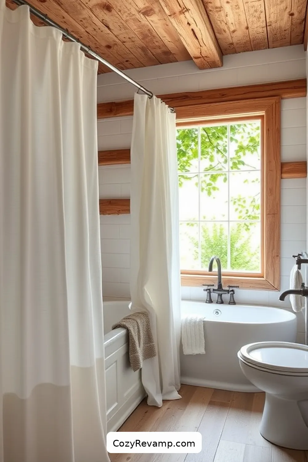 Linen Shower Curtains for 18 Stunning Modern Farmhouse Bathroom Ideas With Natural Fibers