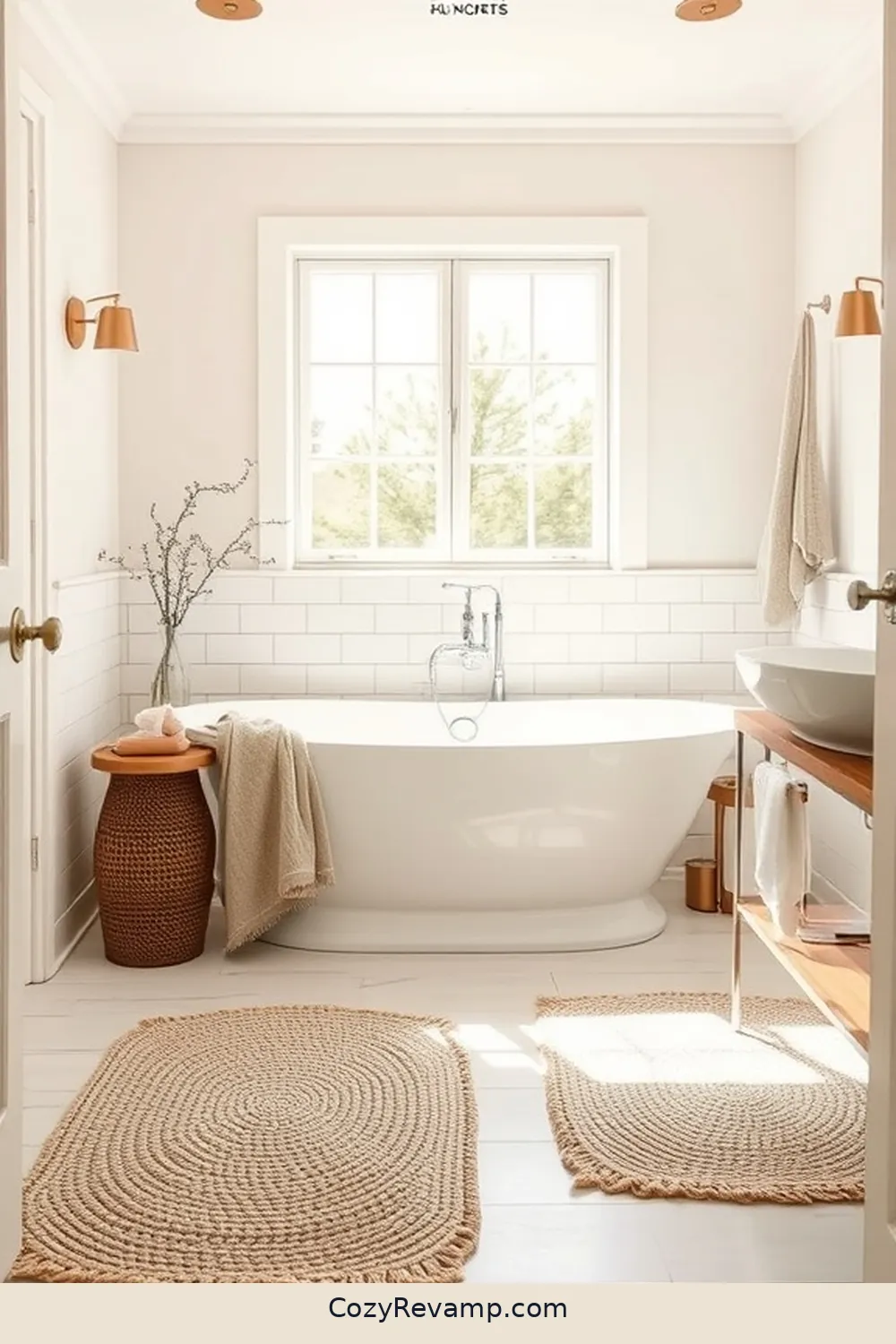 Natural Fiber Bath Mats for 18 Stunning Modern Farmhouse Bathroom Ideas With Natural Fibers