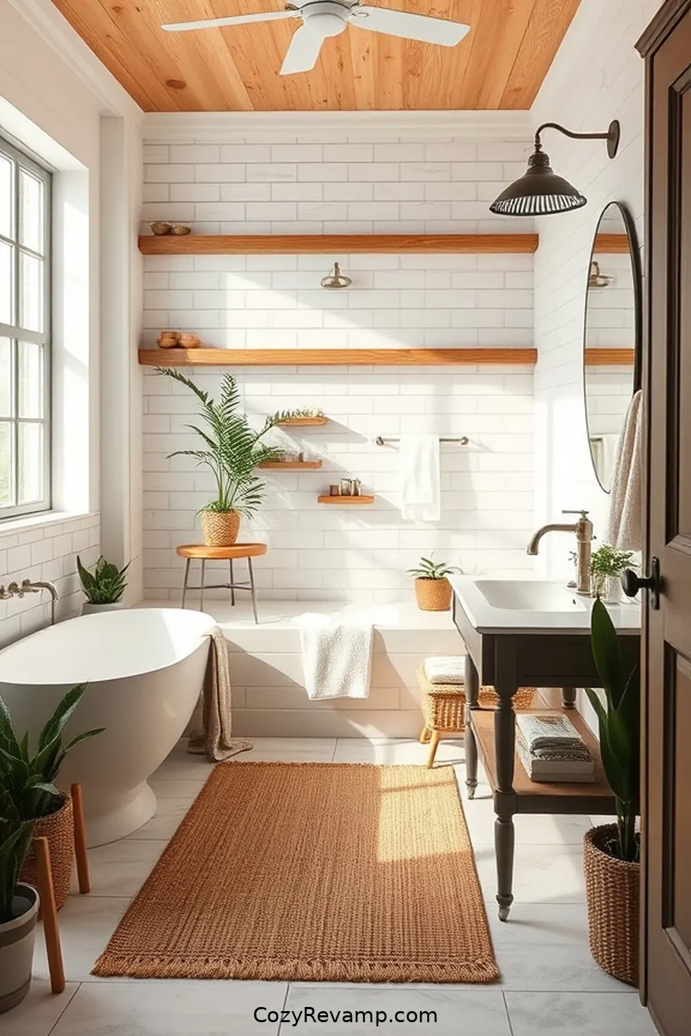 Sisal Rugs for Texture for 18 Stunning Modern Farmhouse Bathroom Ideas With Natural Fibers