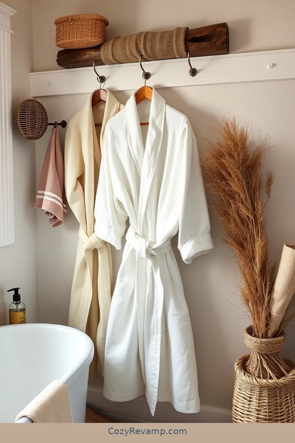 Vintage-inspired Linen Bathrobes for 18 Stunning Modern Farmhouse Bathroom Ideas With Natural Fibers