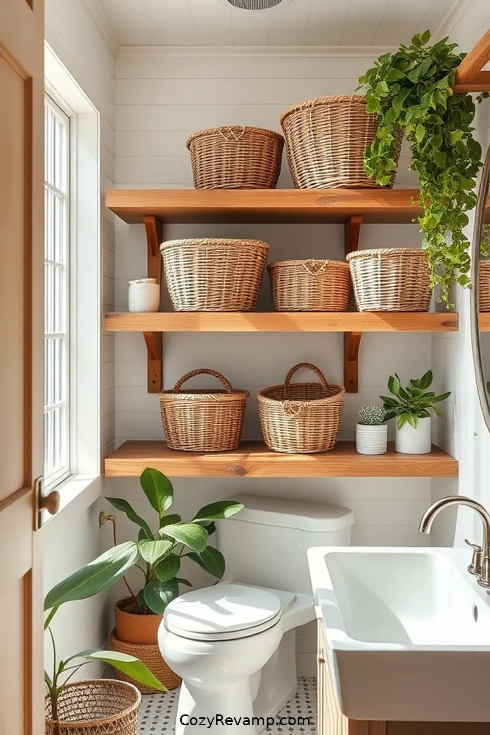 Wicker Baskets for Organizing for 18 Stunning Modern Farmhouse Bathroom Ideas With Natural Fibers