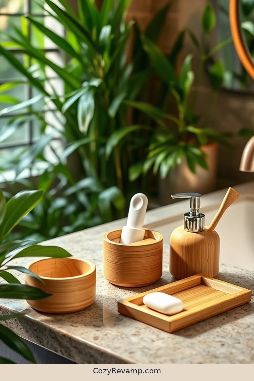 Bamboo Bath Accessories Set for 18 Ways to Use Bamboo Material in Your Bohemian Bathroom