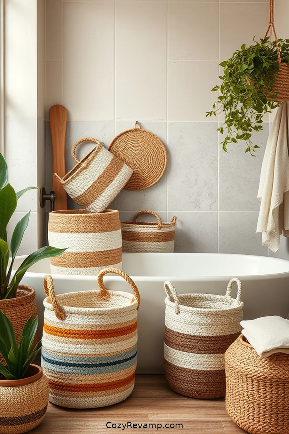 18 Ways to Use Organic Cotton Materials for a Rustic Bathroom 8 Handcrafted Organic Cotton Storage Baskets for 18 Ways to Use Organic Cotton Materials for a Rustic Bathroom
