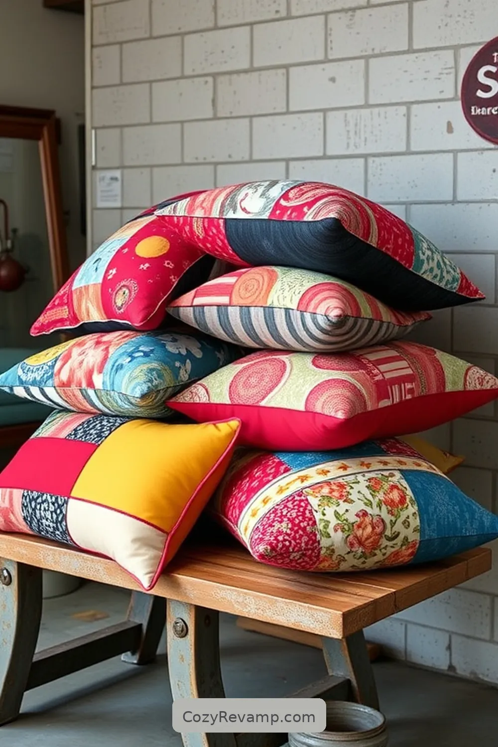 19 Creative Upcycled Fabric Ideas for Your Industrial Garage 8 Patchwork Cushion Covers for 19 Creative Upcycled Fabric Ideas for Your Industrial Garage
