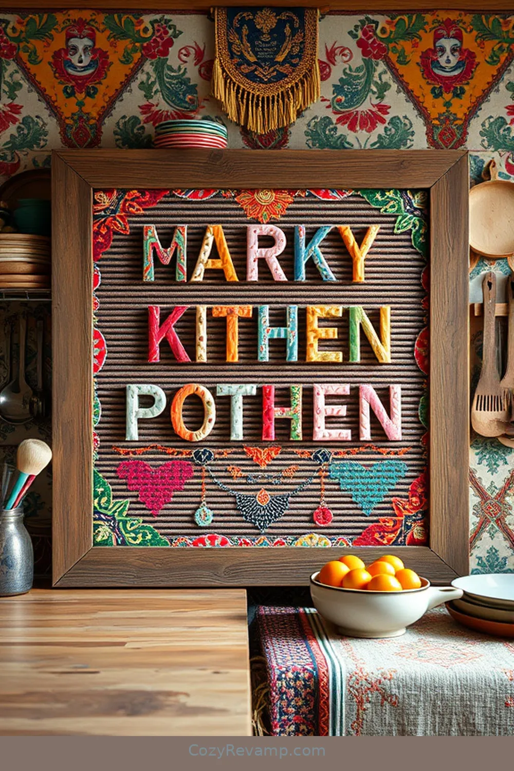 Creative Fabric Message Board for 19 Creative Ways to Style a Bohemian Kitchen With Upcycled Fabrics