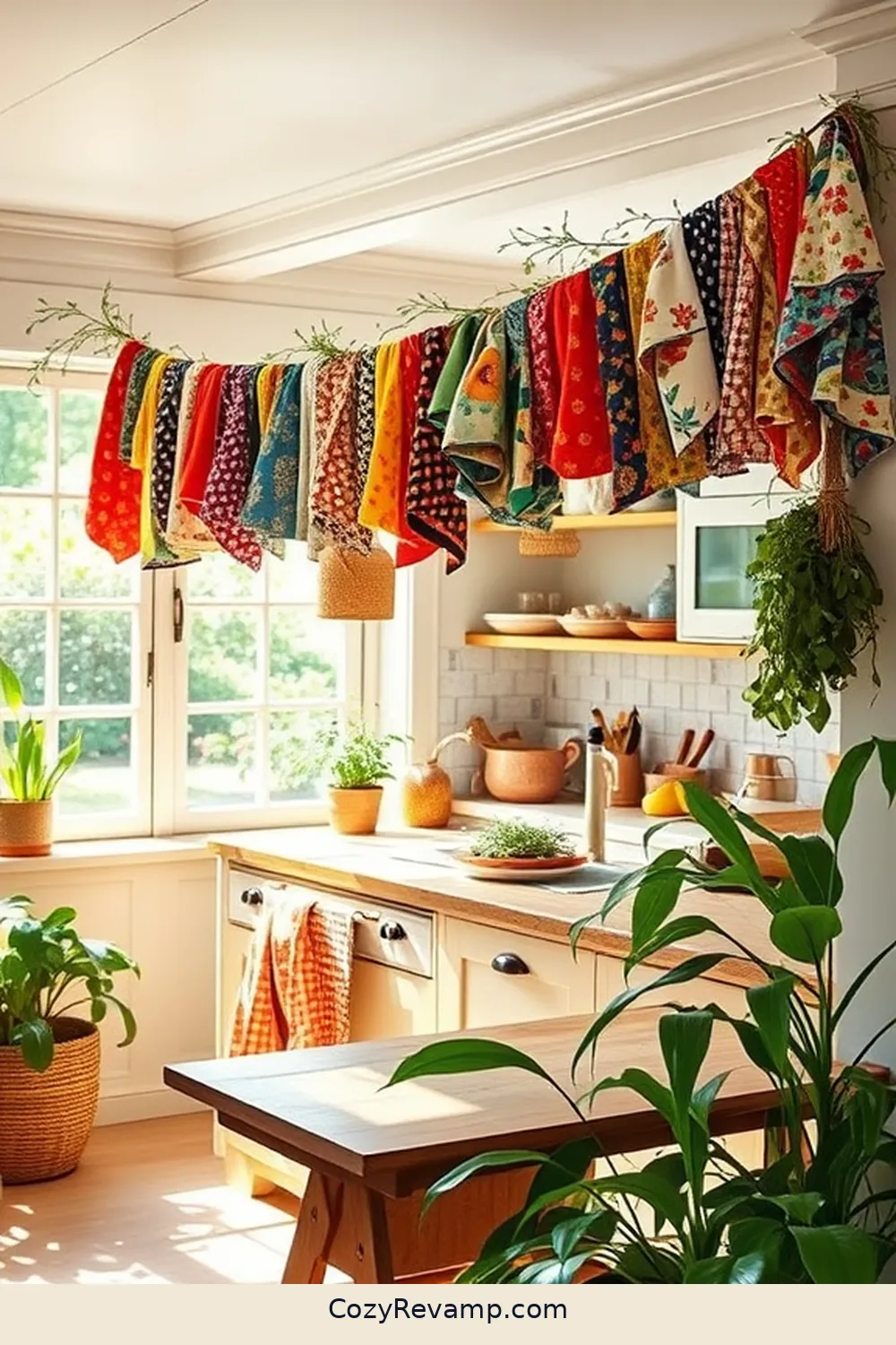 DIY Fabric Garland for 19 Creative Ways to Style a Bohemian Kitchen With Upcycled Fabrics
