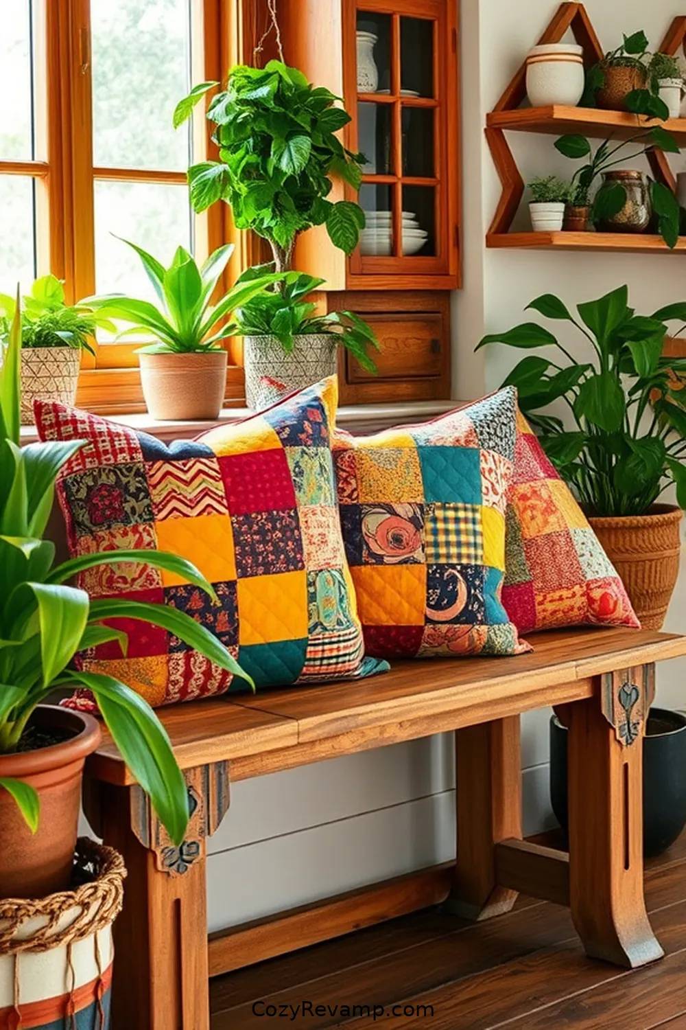 Patchwork Pillow Covers for 19 Creative Ways to Style a Bohemian Kitchen With Upcycled Fabrics