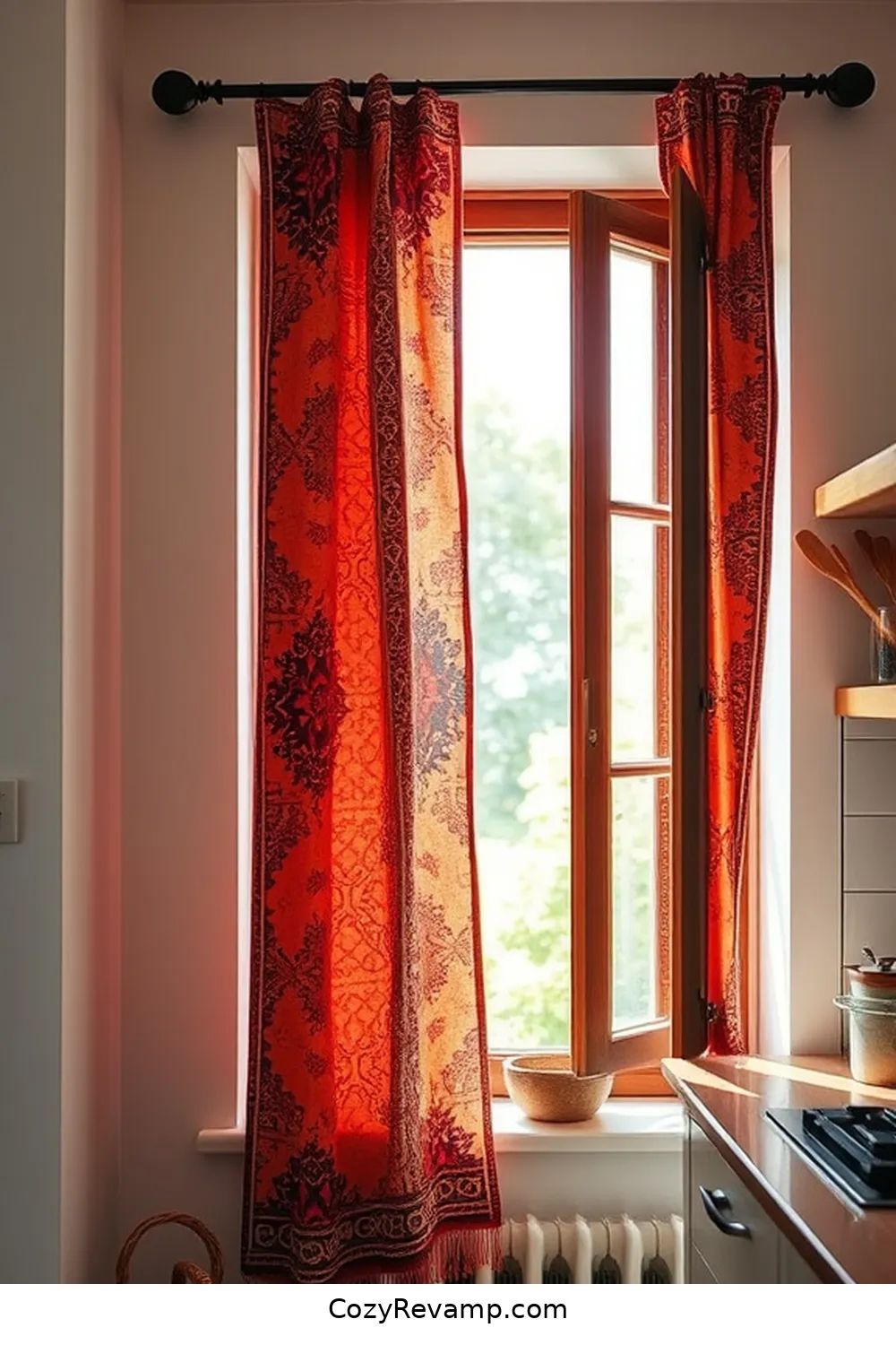 Upcycled Fabric Curtains for 19 Creative Ways to Style a Bohemian Kitchen With Upcycled Fabrics