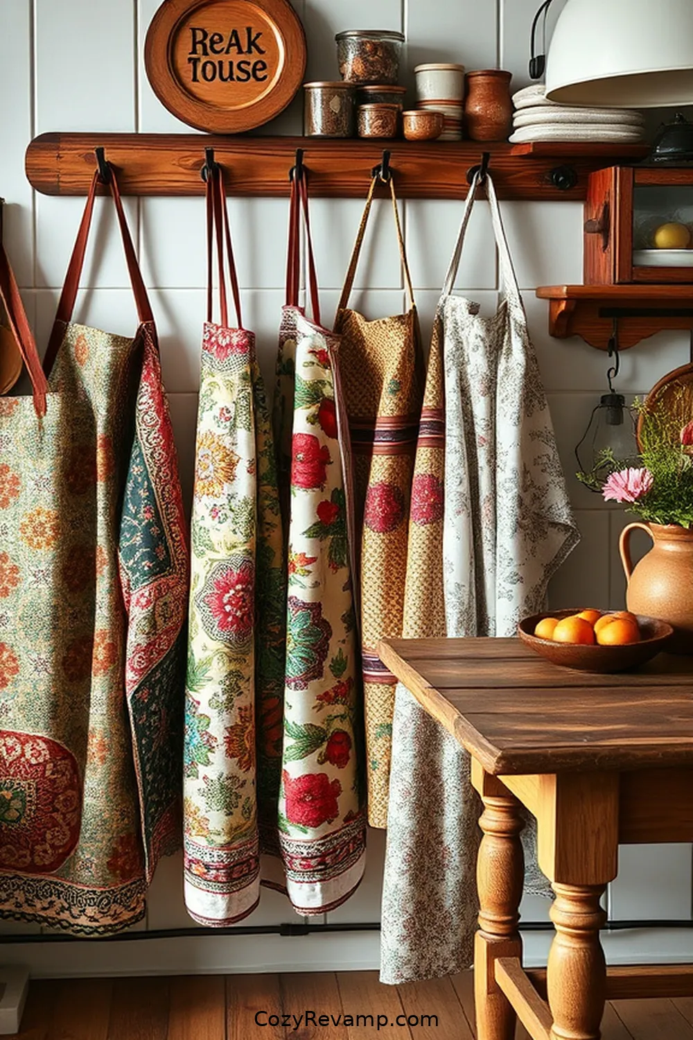 Vintage Fabric Aprons for 19 Creative Ways to Style a Bohemian Kitchen With Upcycled Fabrics