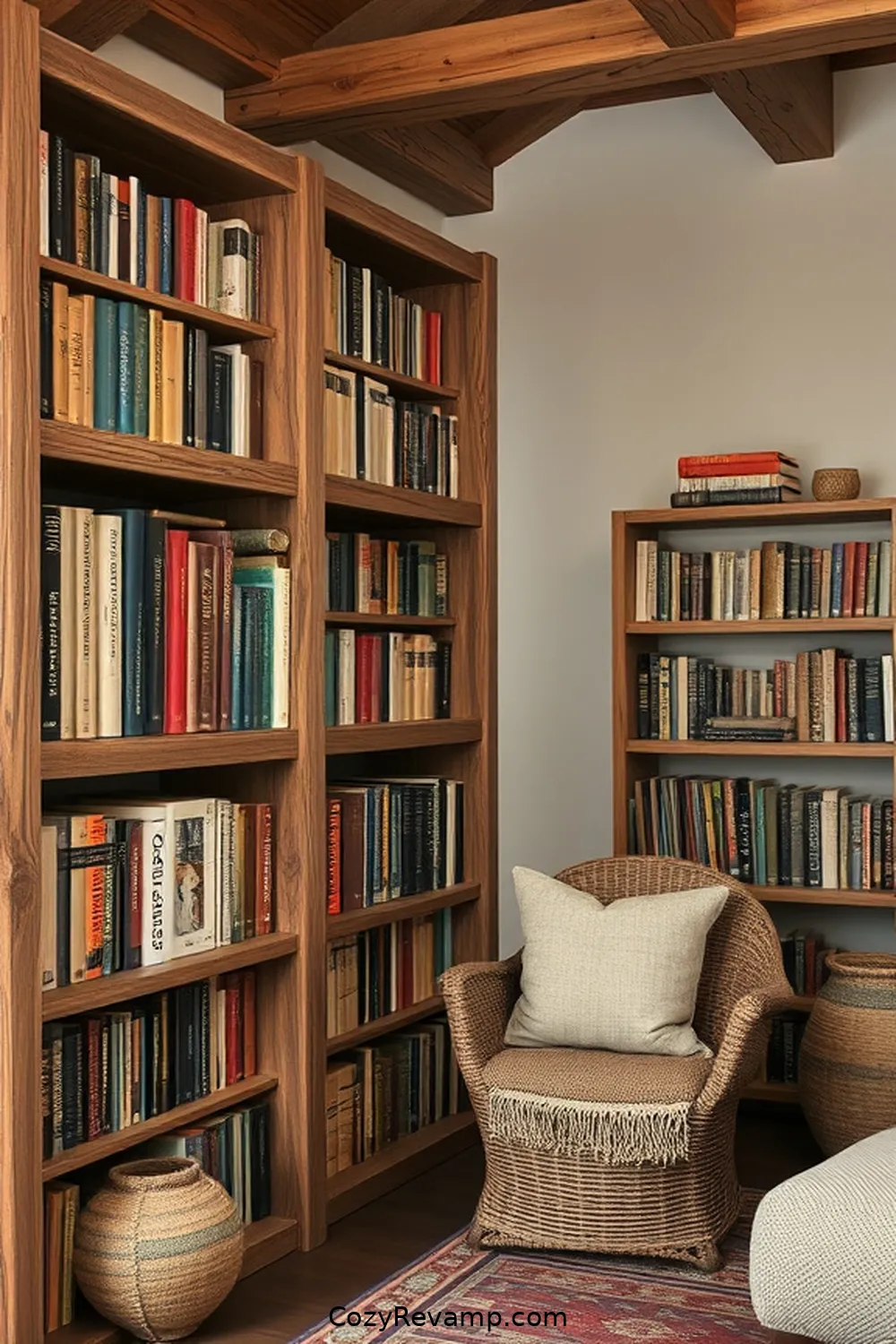 19 Essential Elements for a Rustic Library With Organic Cotton Material Decor 5 Rustic Wooden Bookshelves for 19 Essential Elements for a Rustic Library With Organic Cotton Material Decor