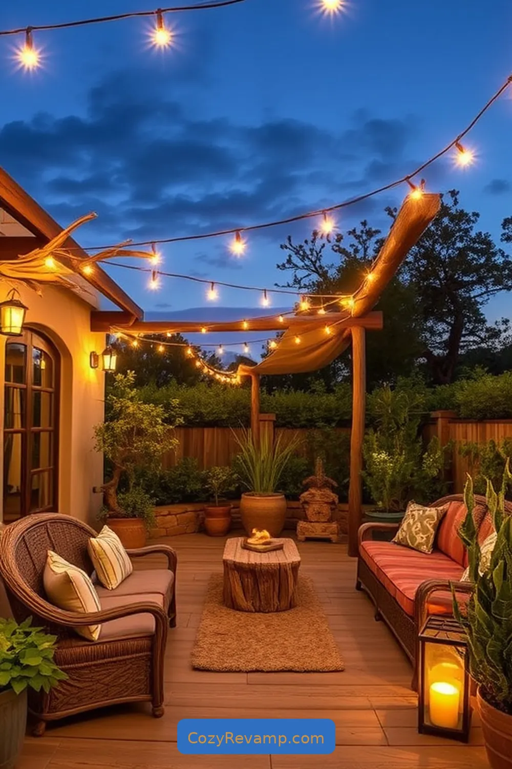Driftwood Features for 19 Essential Materials for Rustic Outdoor Patios With Solar-Powered Lights