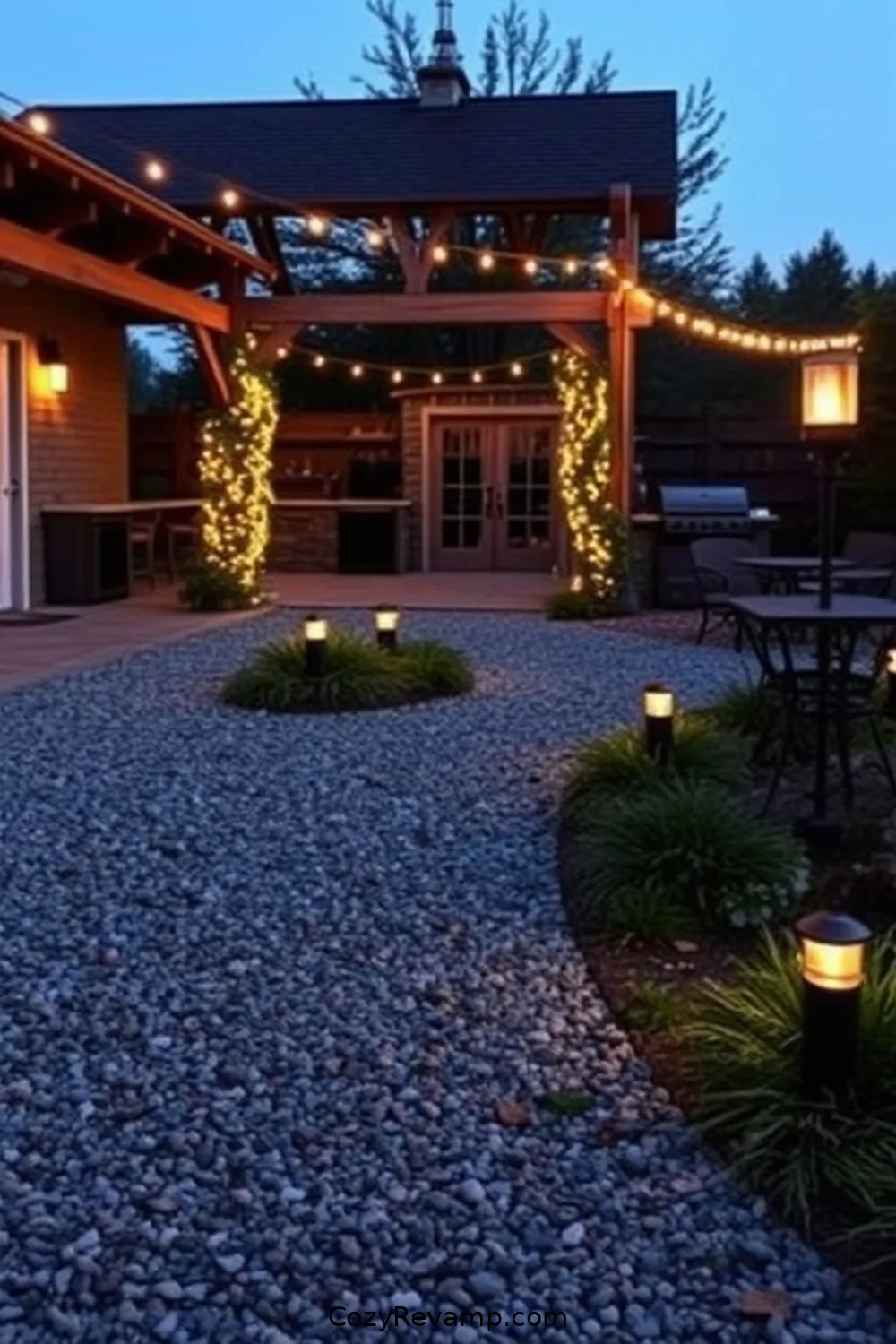 Gravel or Pebble Pathways for 19 Essential Materials for Rustic Outdoor Patios With Solar-Powered Lights