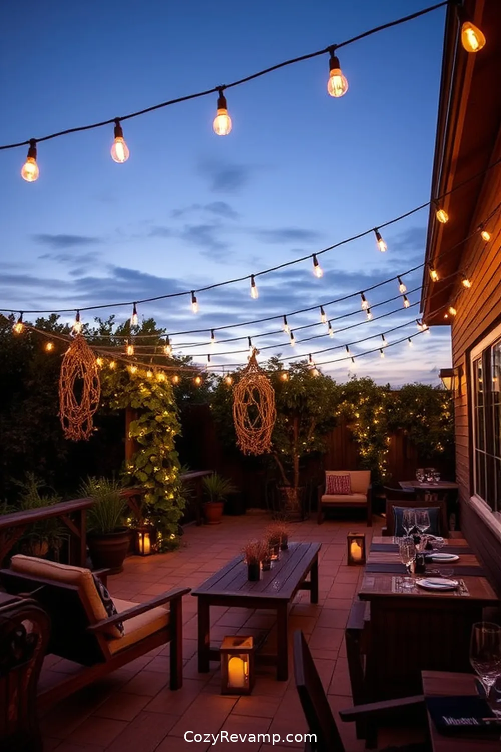 String Lights for 19 Essential Materials for Rustic Outdoor Patios With Solar-Powered Lights