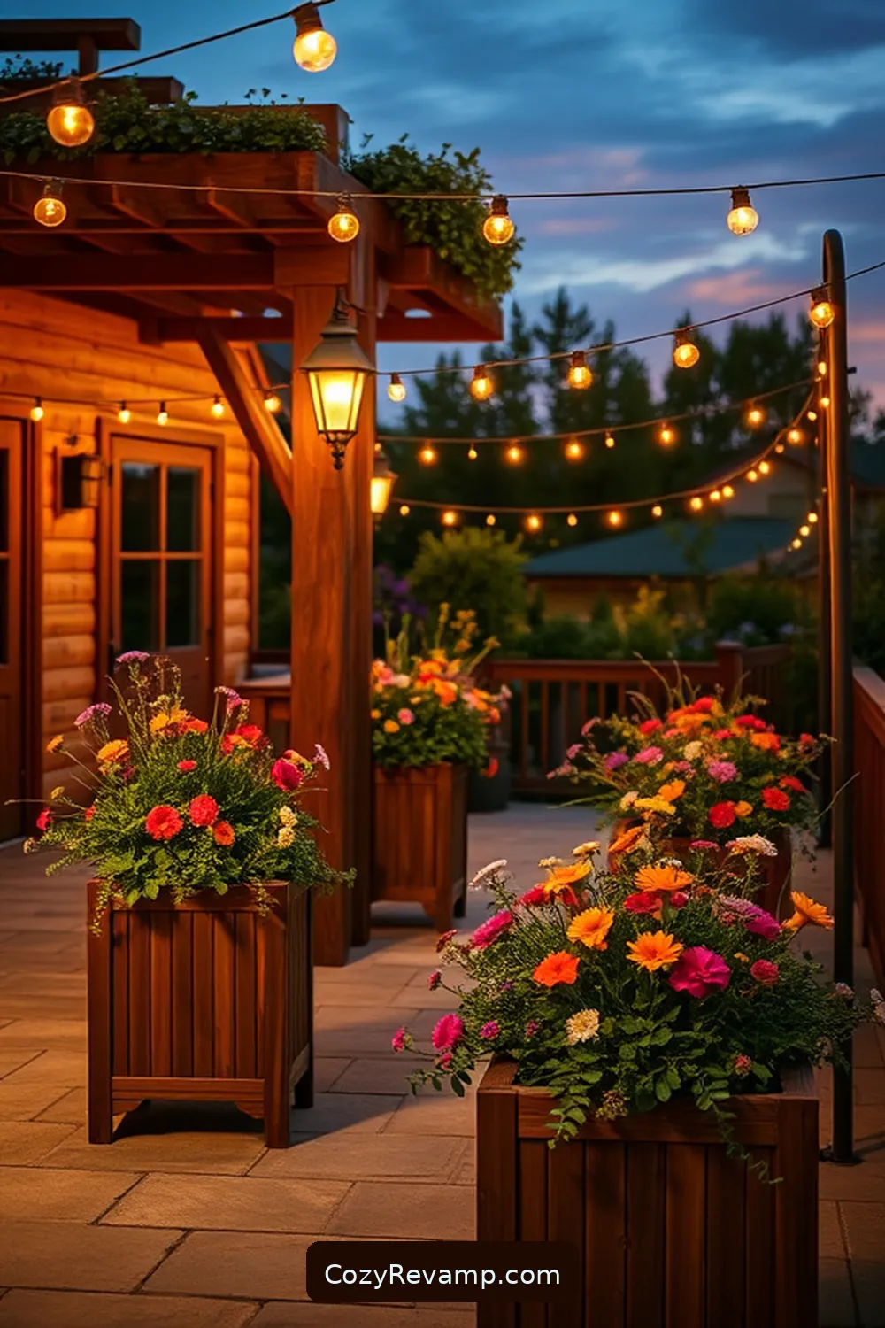 Wooden Planters for 19 Essential Materials for Rustic Outdoor Patios With Solar-Powered Lights