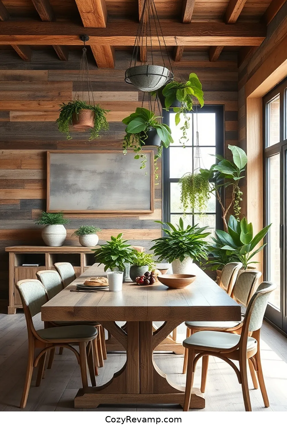 Incorporate Greenery and Natural Elements for 19 Essential Tips for a Rustic Dining Room With Recycled Wood Material