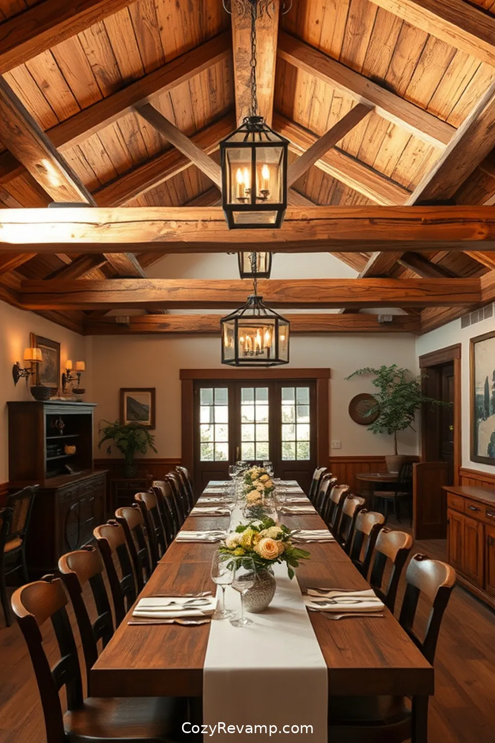 Install Rustic Beams or Trusses for 19 Essential Tips for a Rustic Dining Room With Recycled Wood Material