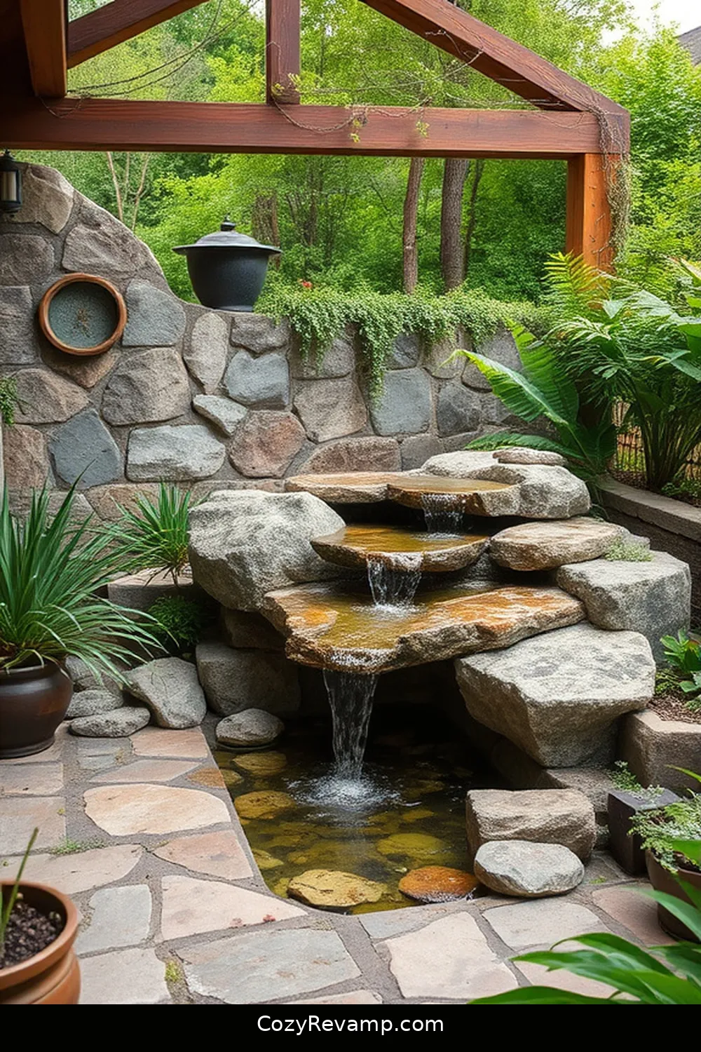 Eco-Friendly Water Features With Reclaimed Stone for 19 Inspiring Ideas for Rustic Outdoor Patios With Reclaimed Materials