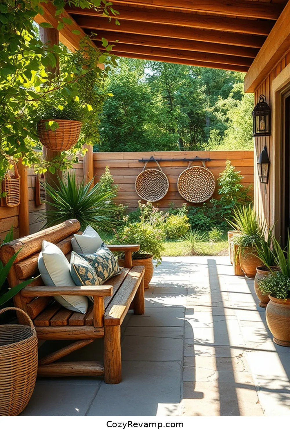 Log Bench Seating for a Natural Touch for 19 Inspiring Ideas for Rustic Outdoor Patios With Reclaimed Materials