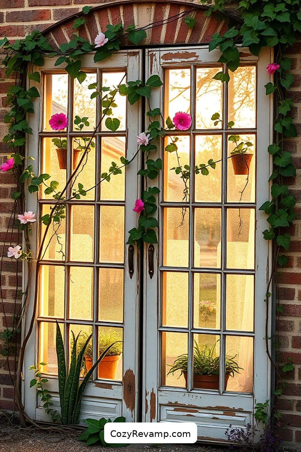 Old Windows Transforming Into Garden Screens for 19 Inspiring Ideas for Rustic Outdoor Patios With Reclaimed Materials