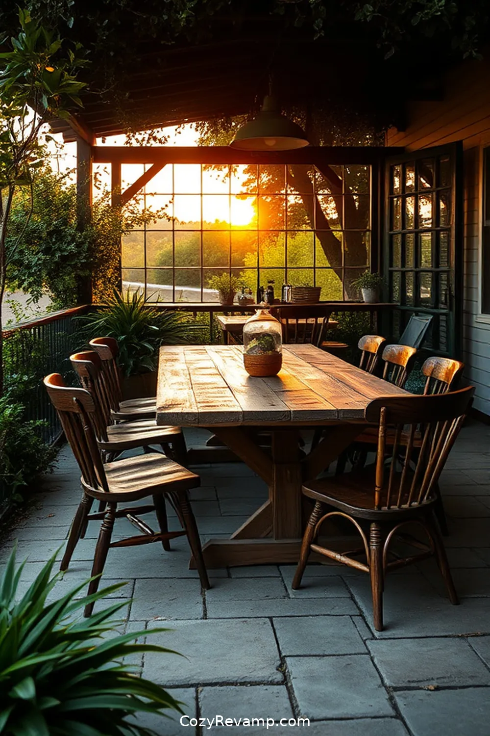Outdoor Dining Area With Reclaimed Table and Chairs for 19 Inspiring Ideas for Rustic Outdoor Patios With Reclaimed Materials