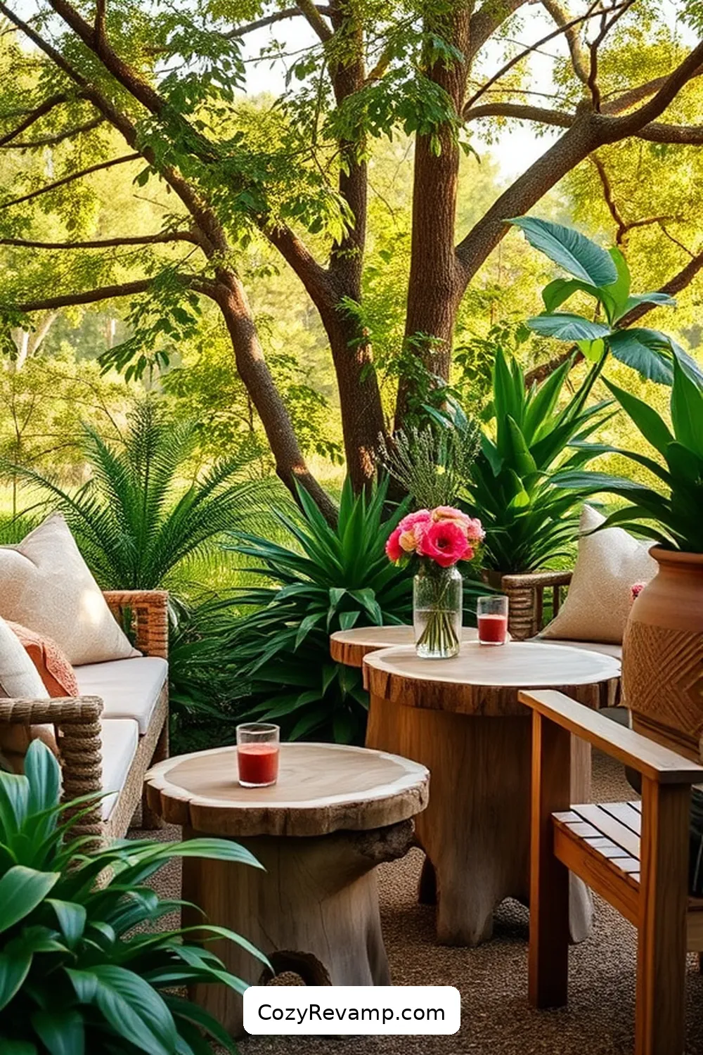 Upcycled Wood Stump Side Tables for 19 Inspiring Ideas for Rustic Outdoor Patios With Reclaimed Materials