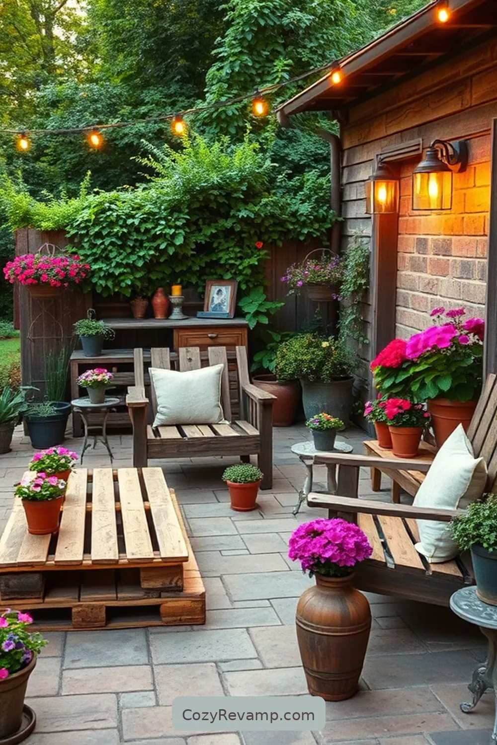 Vintage Pallet Furniture for a Charming Look for 19 Inspiring Ideas for Rustic Outdoor Patios With Reclaimed Materials