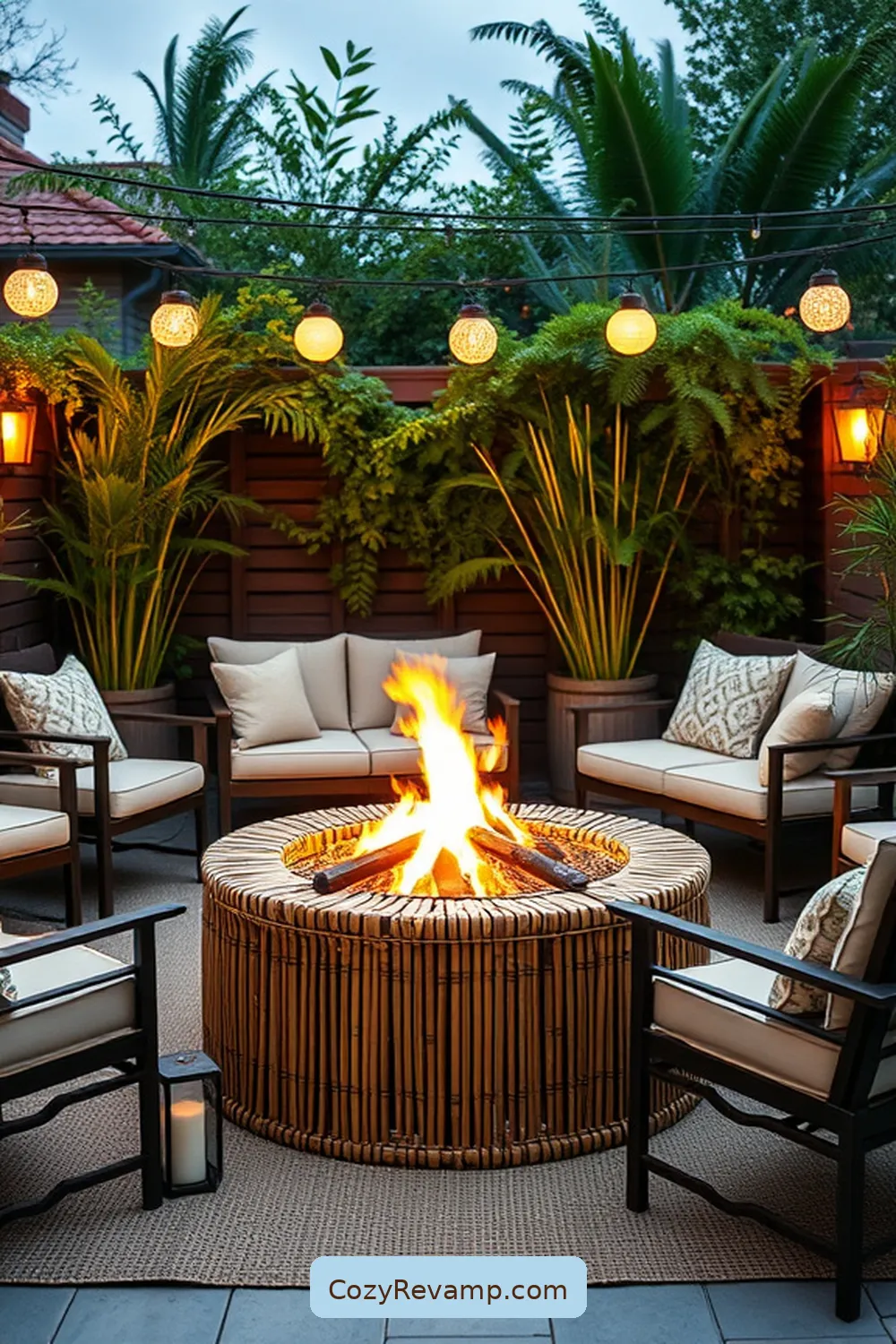 19 Inspiring Ideas for a Modern Farmhouse Outdoor Patio Featuring Bamboo Material 11 Bamboo Fire Pit for Warm Gatherings for 19 Inspiring Ideas for a Modern Farmhouse Outdoor Patio Featuring Bamboo Material