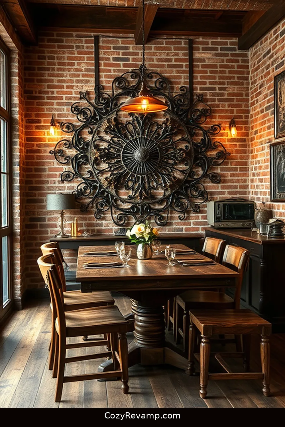 19 Inspiring Industrial Dining Room Ideas With Reclaimed Materials 13 Salvaged Metal Wall Art for 19 Inspiring Industrial Dining Room Ideas With Reclaimed Materials