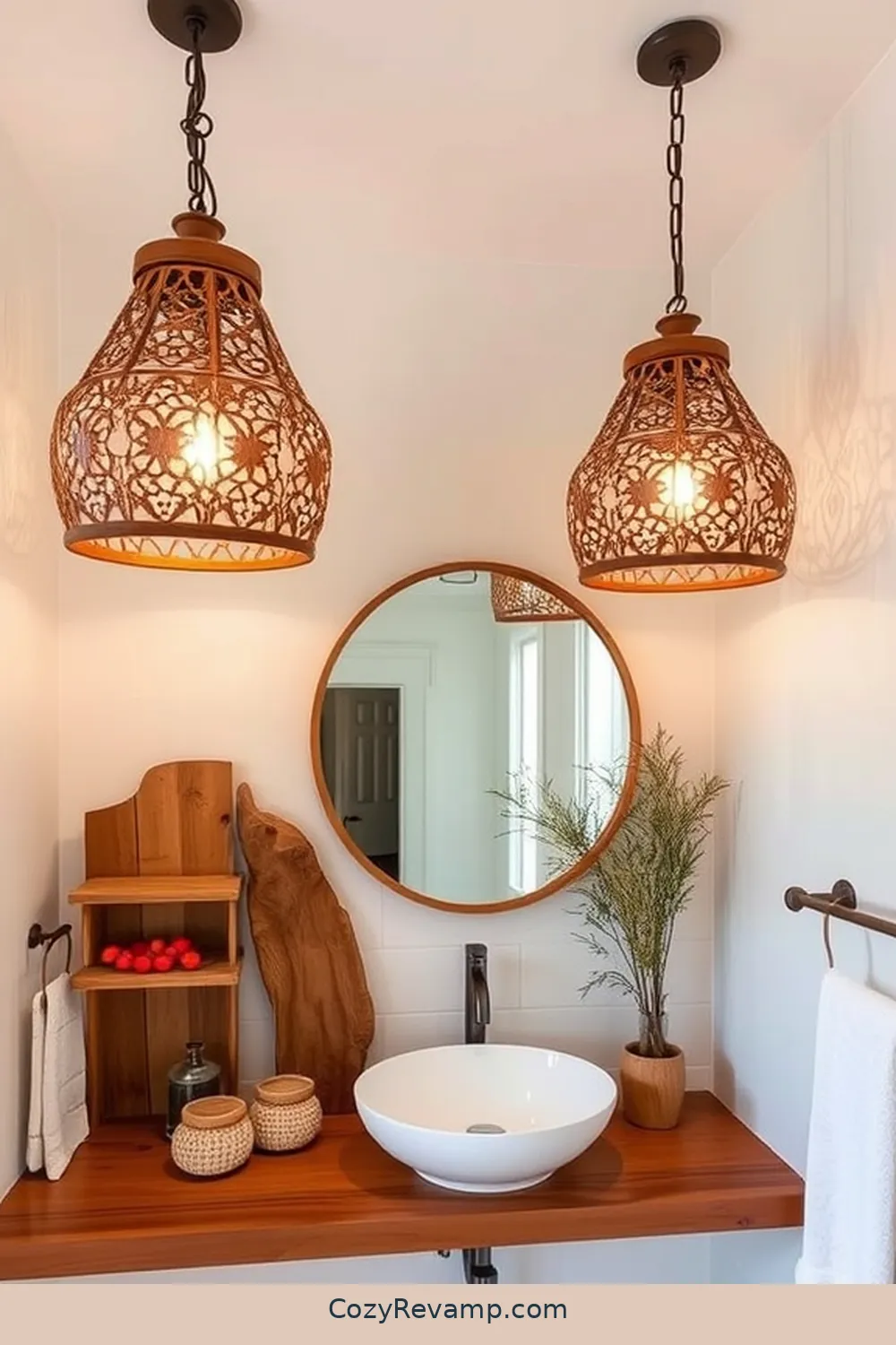19 Ways to Create a Bohemian Bathroom With Recycled Wood Material 18 Custom Wood Lighting Fixtures for 19 Ways to Create a Bohemian Bathroom With Recycled Wood Material