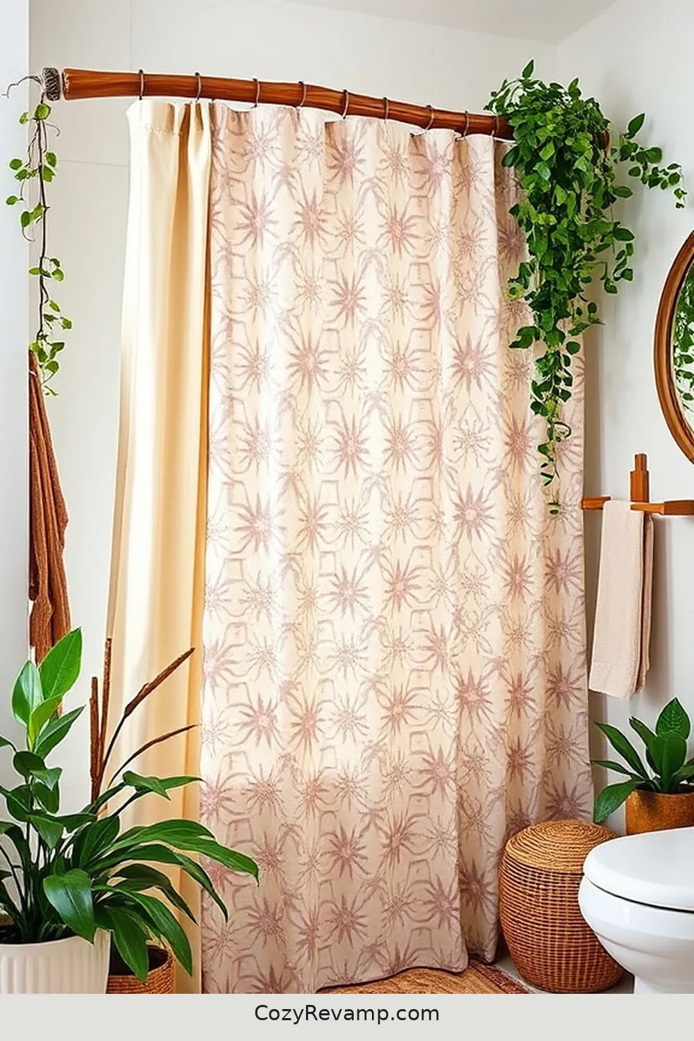 19 Ways to Create a Bohemian Bathroom With Recycled Wood Material 19 Driftwood Shower Curtain Rod for 19 Ways to Create a Bohemian Bathroom With Recycled Wood Material