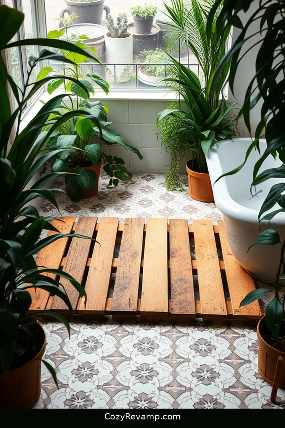 19 Ways to Create a Bohemian Bathroom With Recycled Wood Material 7 Pallet Wood Bath Mat for 19 Ways to Create a Bohemian Bathroom With Recycled Wood Material