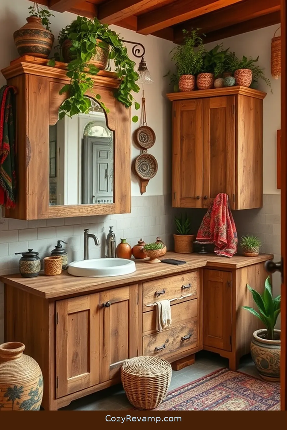 19 Ways to Create a Bohemian Bathroom With Recycled Wood Material 11 Repurposed Wood Cabinets for 19 Ways to Create a Bohemian Bathroom With Recycled Wood Material