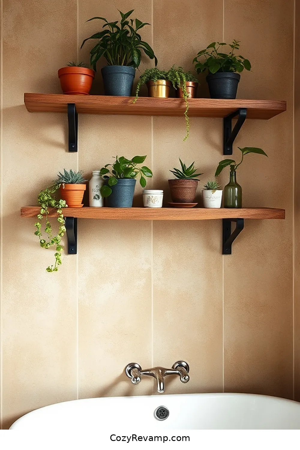 19 Ways to Create a Bohemian Bathroom With Recycled Wood Material 3 Rustic Wood Shelves for 19 Ways to Create a Bohemian Bathroom With Recycled Wood Material