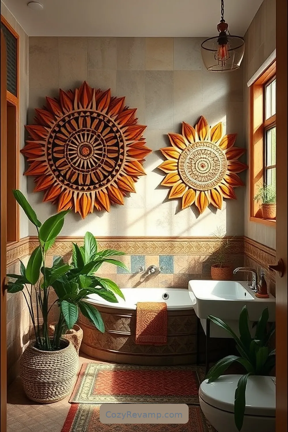 19 Ways to Create a Bohemian Bathroom With Recycled Wood Material 4 Wooden Wall Art for 19 Ways to Create a Bohemian Bathroom With Recycled Wood Material