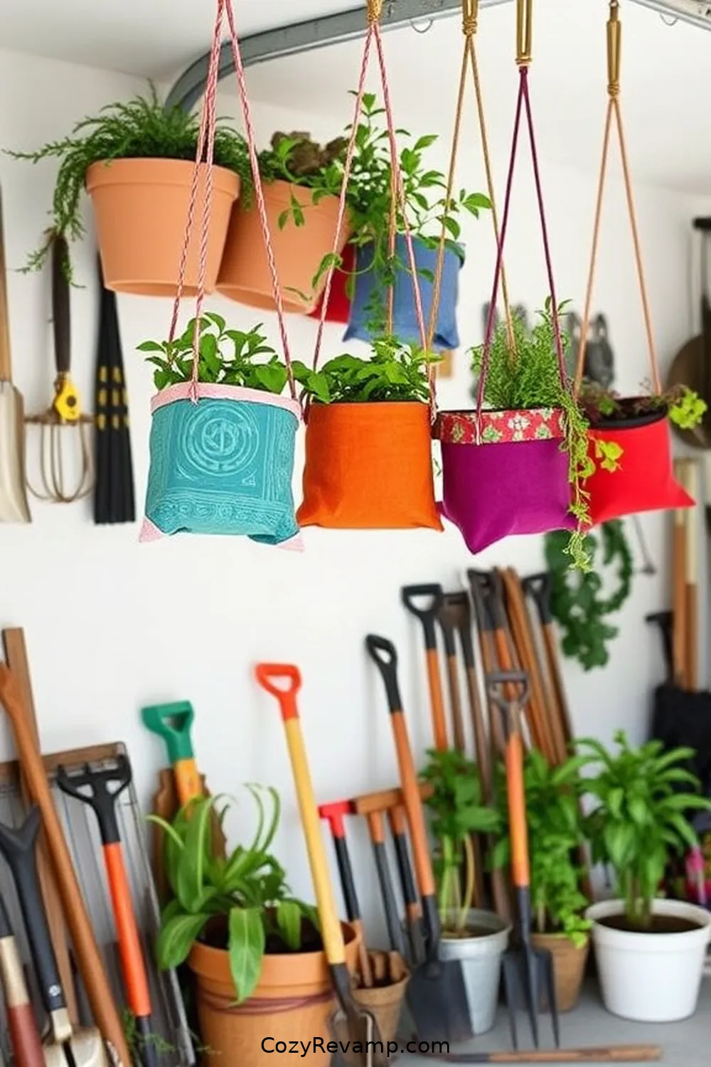 19 Ways to Create a Minimalist Garage With Upcycled Fabric Material 14 Hanging Fabric Planters for Garden Tools for 19 Ways to Create a Minimalist Garage With Upcycled Fabric Material