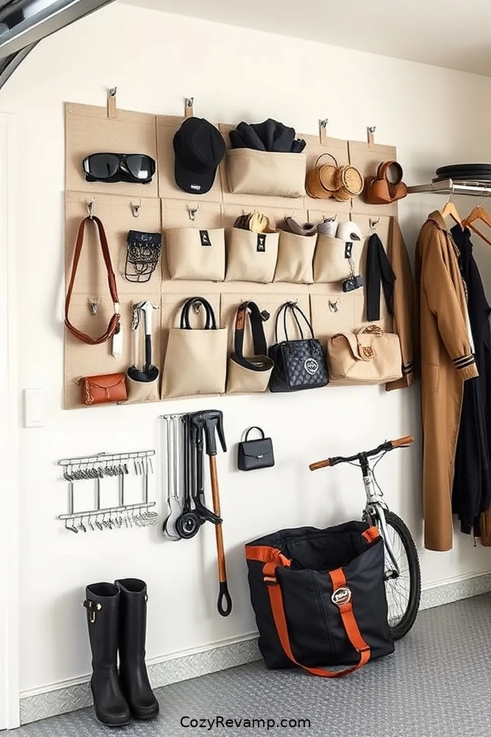 19 Ways to Create a Minimalist Garage With Upcycled Fabric Material 6 Wall-Mounted Fabric Pockets for Accessories for 19 Ways to Create a Minimalist Garage With Upcycled Fabric Material