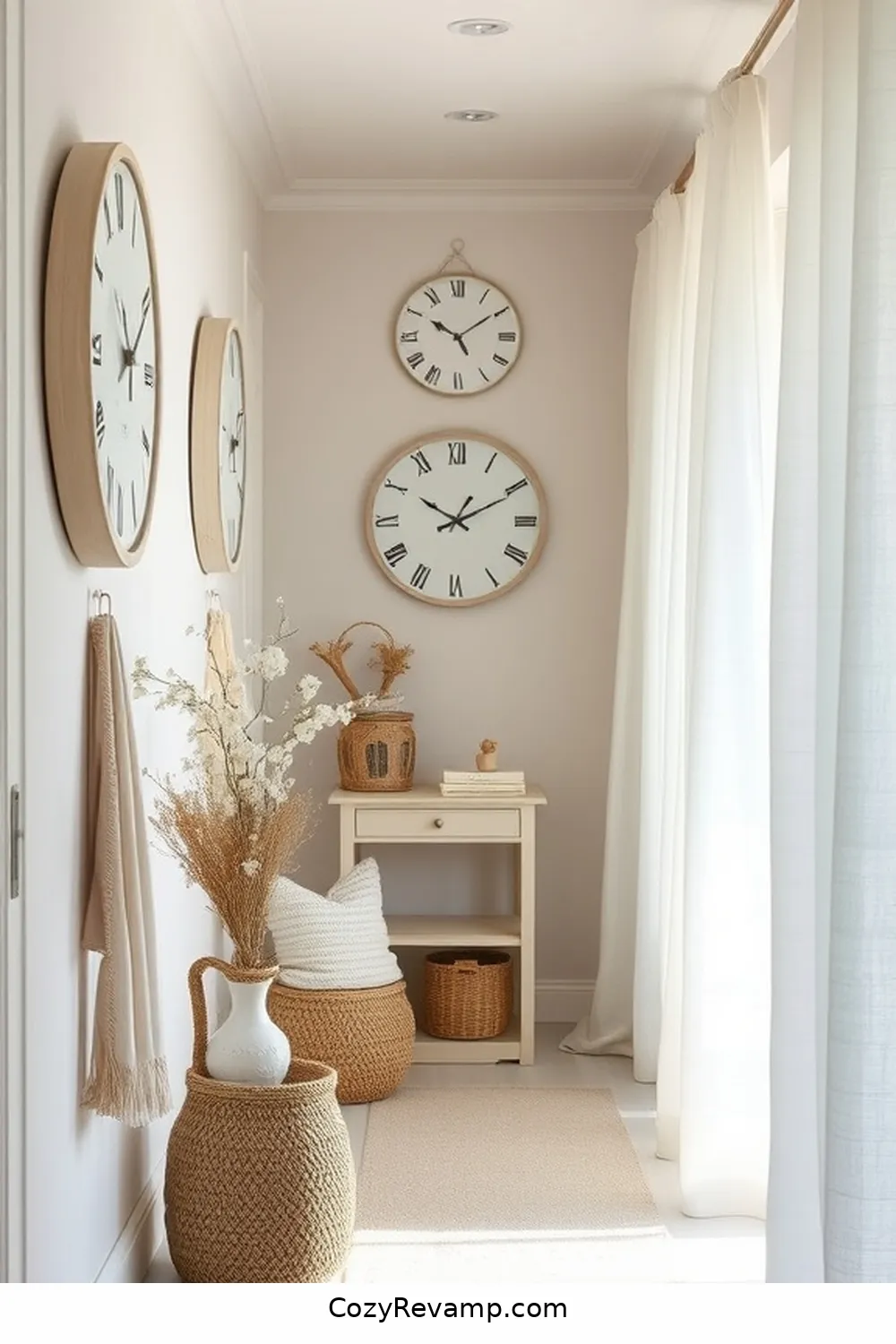 19 Ways to Style a Coastal Hallway With Organic Cotton Materials 17 Accessorize With Organic Cotton Wall Clocks for 19 Ways to Style a Coastal Hallway With Organic Cotton Materials