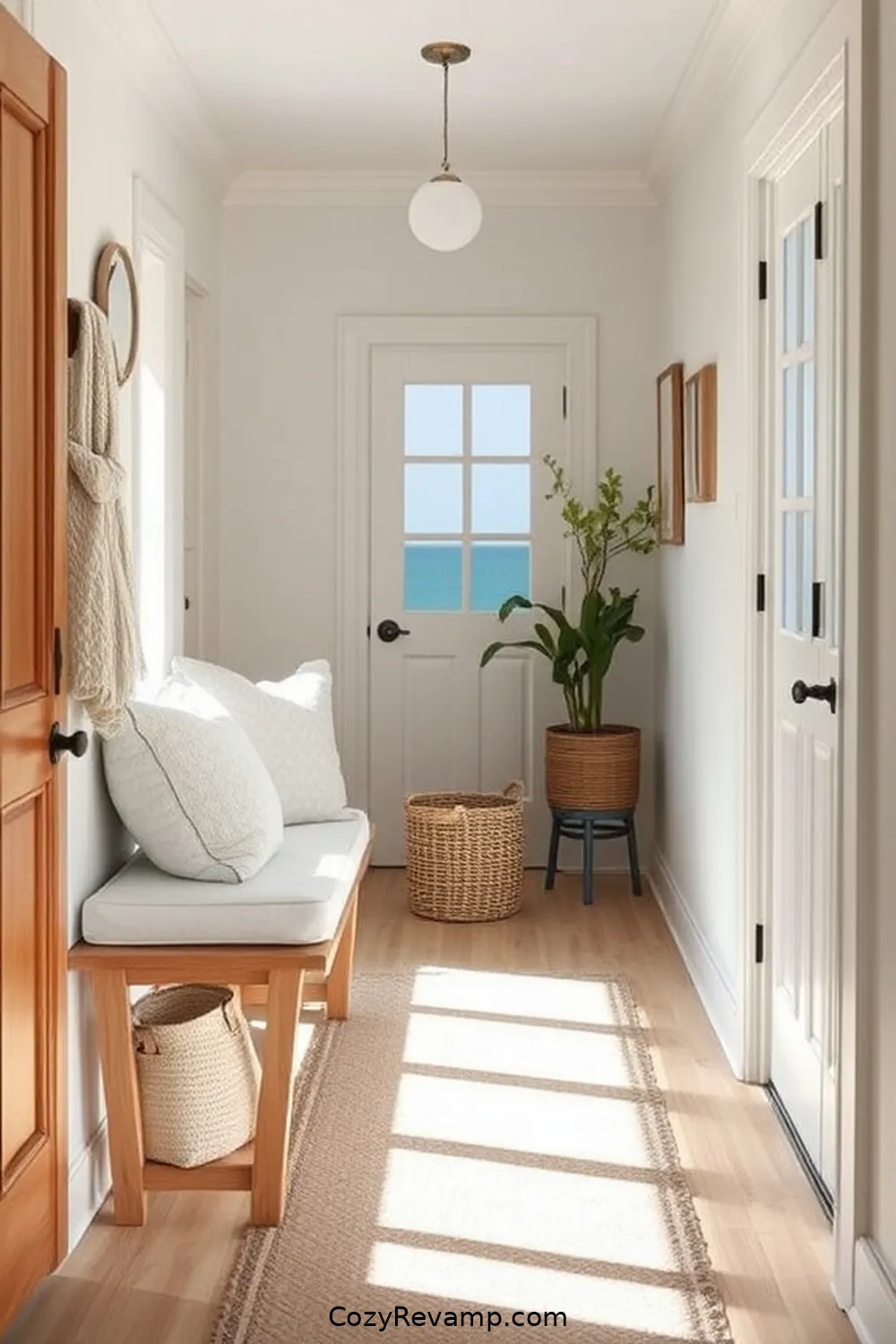 19 Ways to Style a Coastal Hallway With Organic Cotton Materials 9 Create a Welcoming Organic Cotton Bench for 19 Ways to Style a Coastal Hallway With Organic Cotton Materials