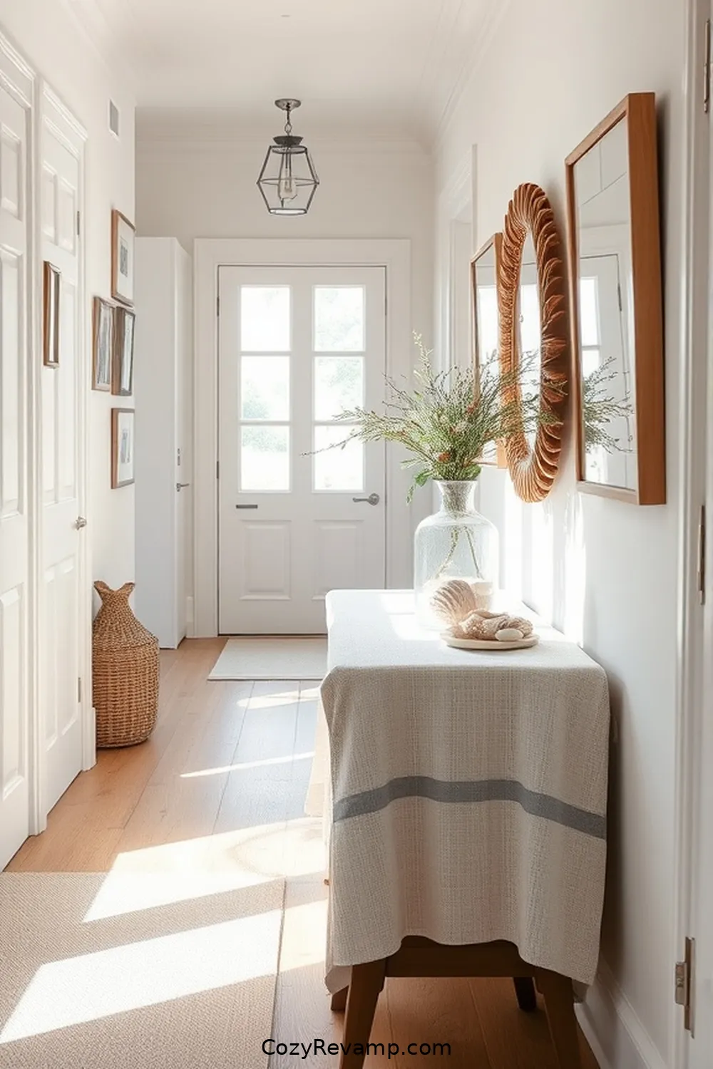 19 Ways to Style a Coastal Hallway With Organic Cotton Materials 19 Use Organic Cotton Tablecloths for Console Tables for 19 Ways to Style a Coastal Hallway With Organic Cotton Materials