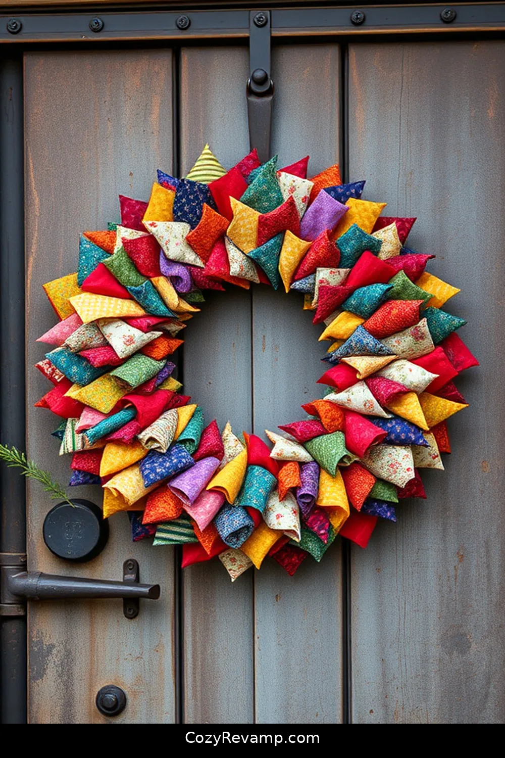 DIY Fabric Wreath for 20 Creative Ways to Design an Industrial Entryway With Upcycled Fabric Material
