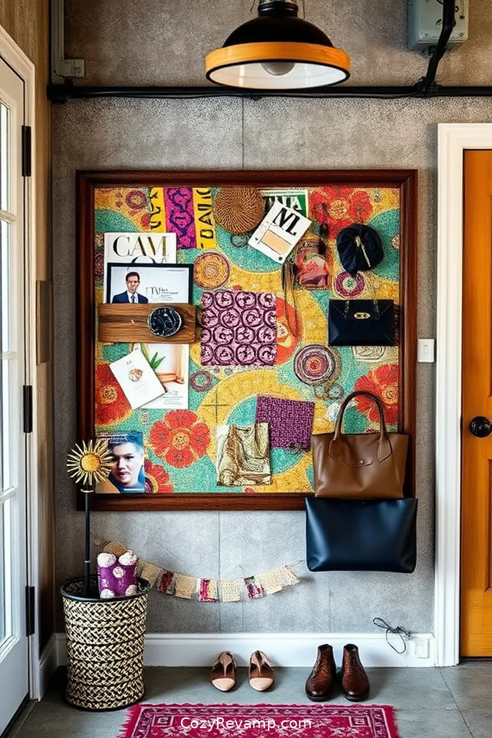 Fabric-Covered Bulletin Board for 20 Creative Ways to Design an Industrial Entryway With Upcycled Fabric Material