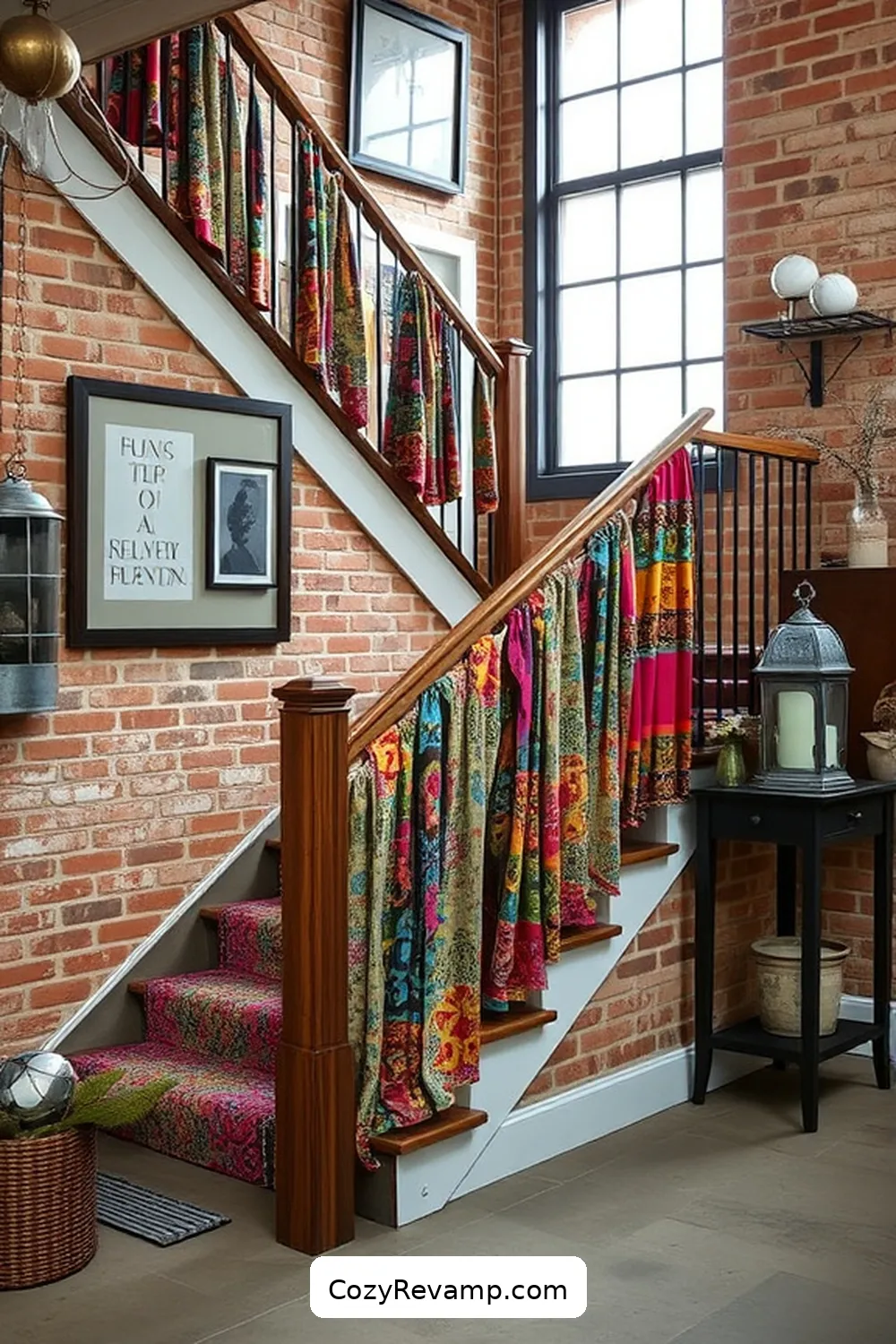 Fabric-Covered Stair Railing for 20 Creative Ways to Design an Industrial Entryway With Upcycled Fabric Material